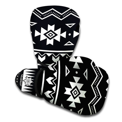 Black And White Aztec Pattern Print Boxing Gloves