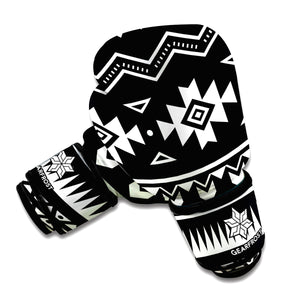 Black And White Aztec Pattern Print Boxing Gloves