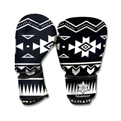 Black And White Aztec Pattern Print Boxing Gloves