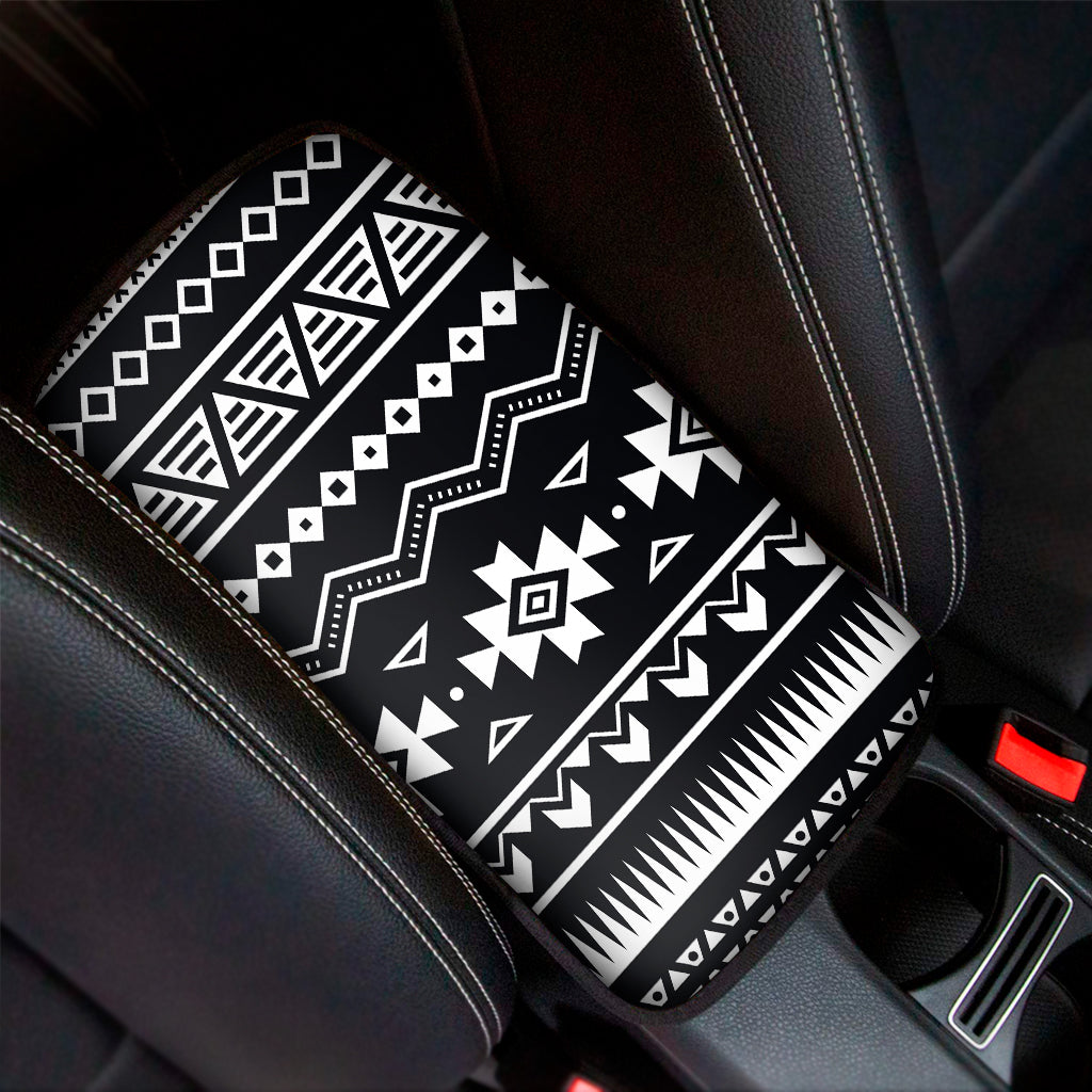 Black And White Aztec Pattern Print Car Center Console Cover