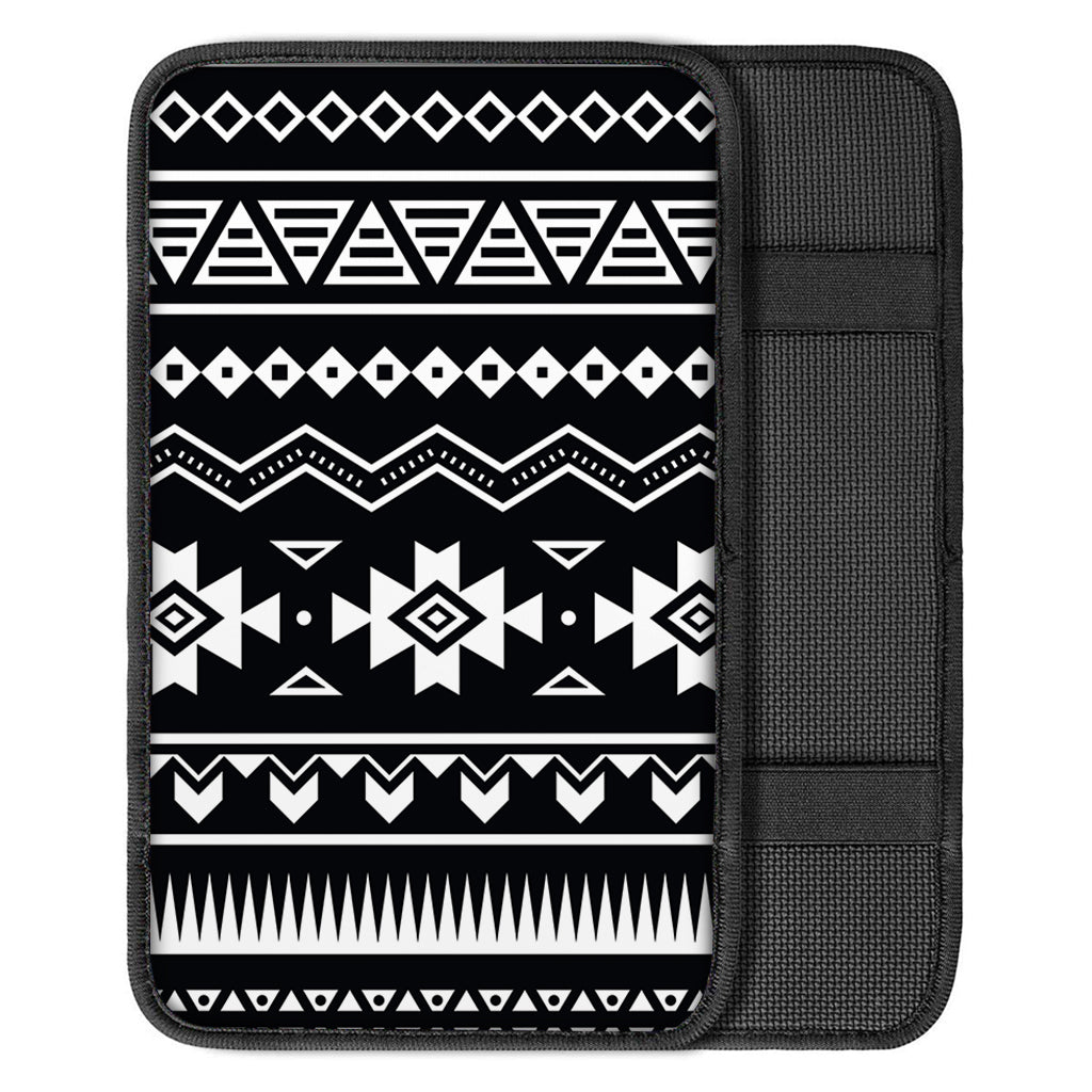 Black And White Aztec Pattern Print Car Center Console Cover