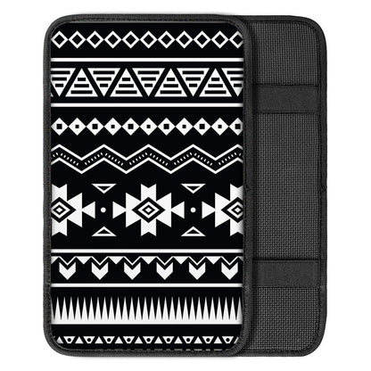 Black And White Aztec Pattern Print Car Center Console Cover