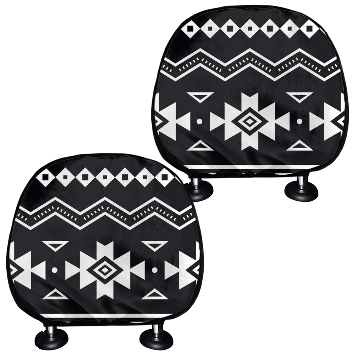 Black And White Aztec Pattern Print Car Headrest Covers