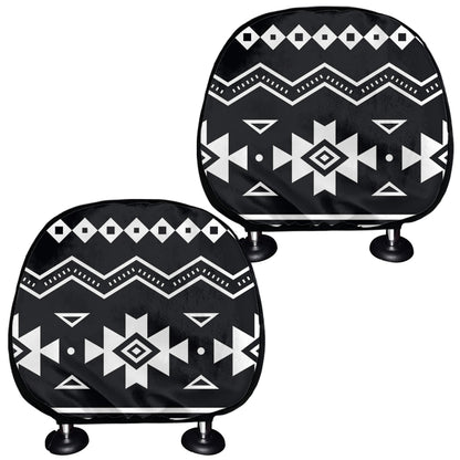 Black And White Aztec Pattern Print Car Headrest Covers