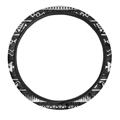 Black And White Aztec Pattern Print Car Steering Wheel Cover