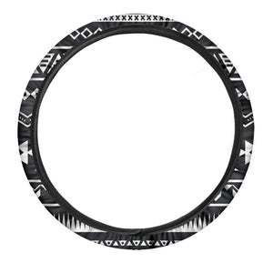Black And White Aztec Pattern Print Car Steering Wheel Cover