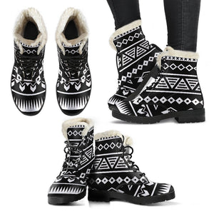 Black And White Aztec Pattern Print Comfy Boots GearFrost