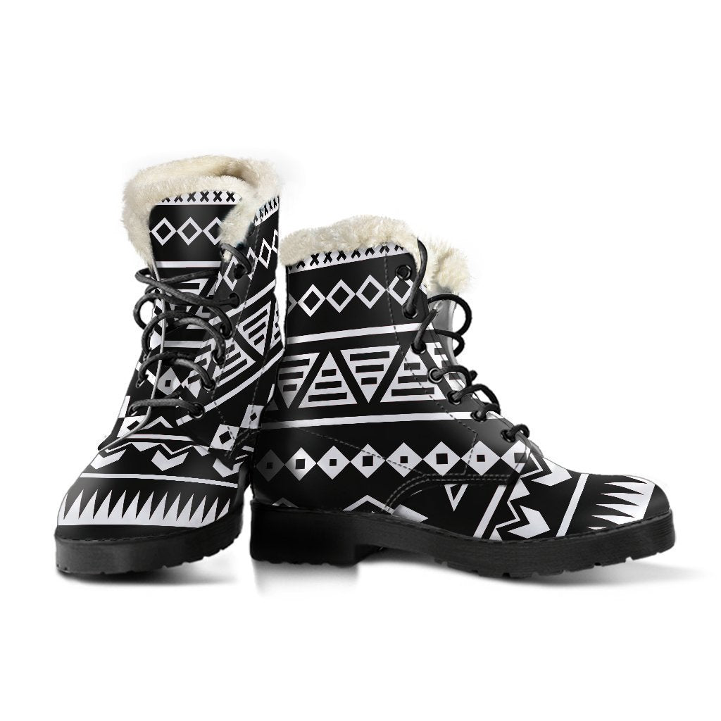 Black And White Aztec Pattern Print Comfy Boots GearFrost