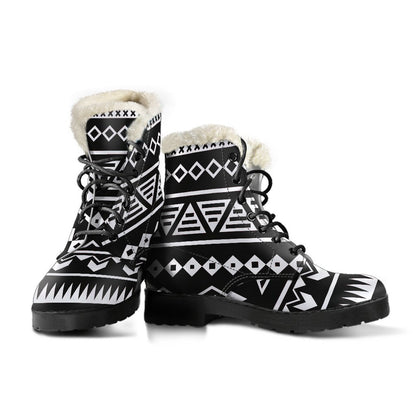 Black And White Aztec Pattern Print Comfy Boots GearFrost