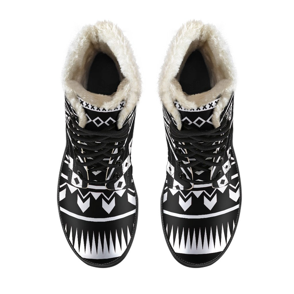 Black And White Aztec Pattern Print Comfy Boots GearFrost