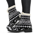 Black And White Aztec Pattern Print Faux Fur Leather Boots
