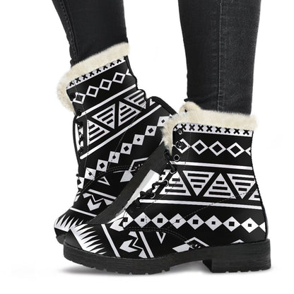 Black And White Aztec Pattern Print Comfy Boots GearFrost