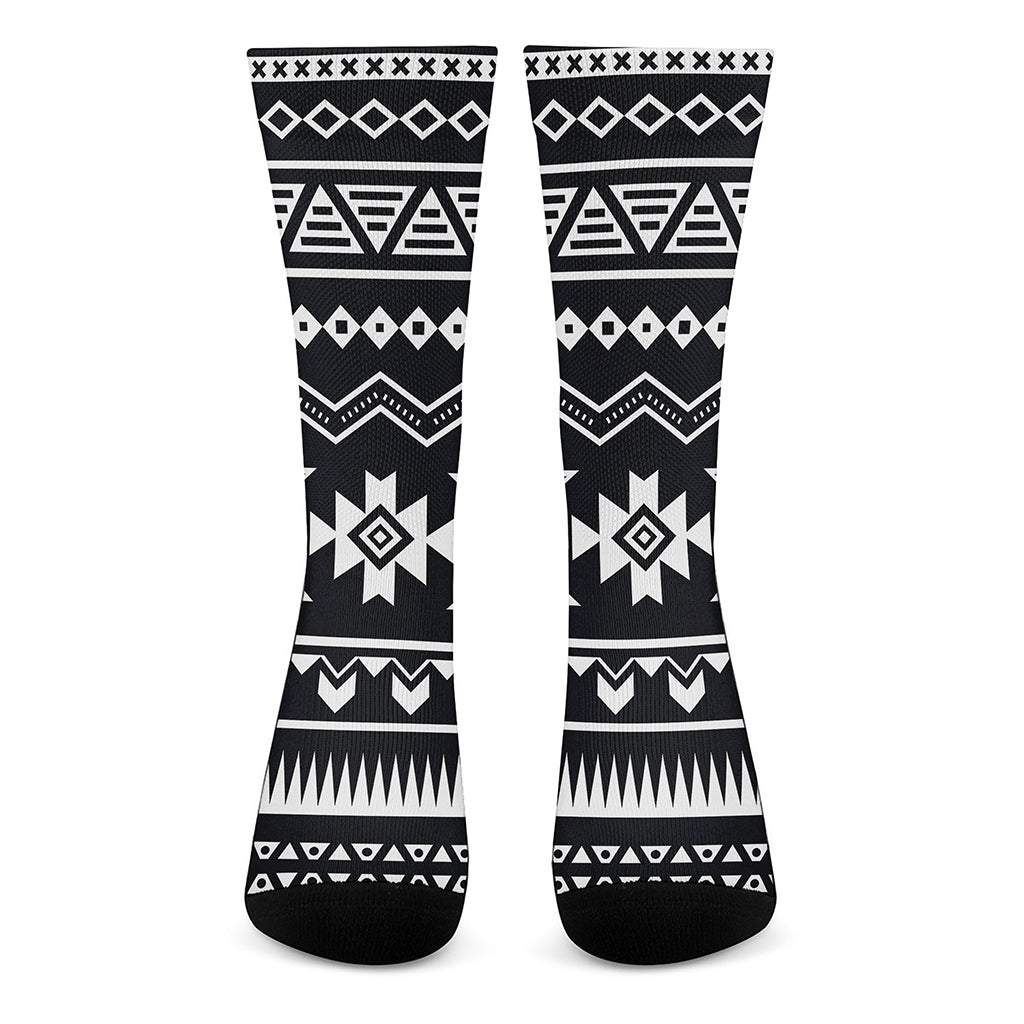 Black And White Aztec Pattern Print Crew Socks