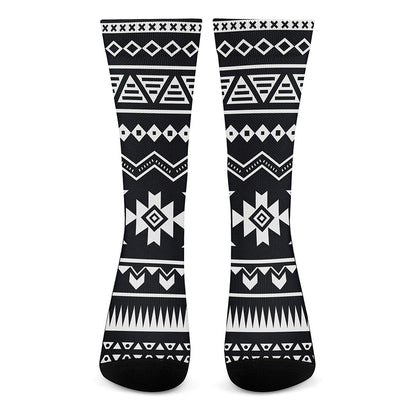 Black And White Aztec Pattern Print Crew Socks