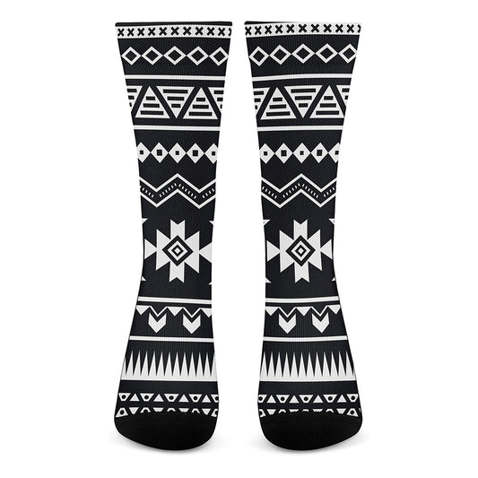 Black And White Aztec Pattern Print Crew Socks
