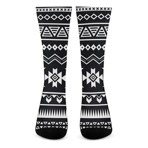 Black And White Aztec Pattern Print Crew Socks