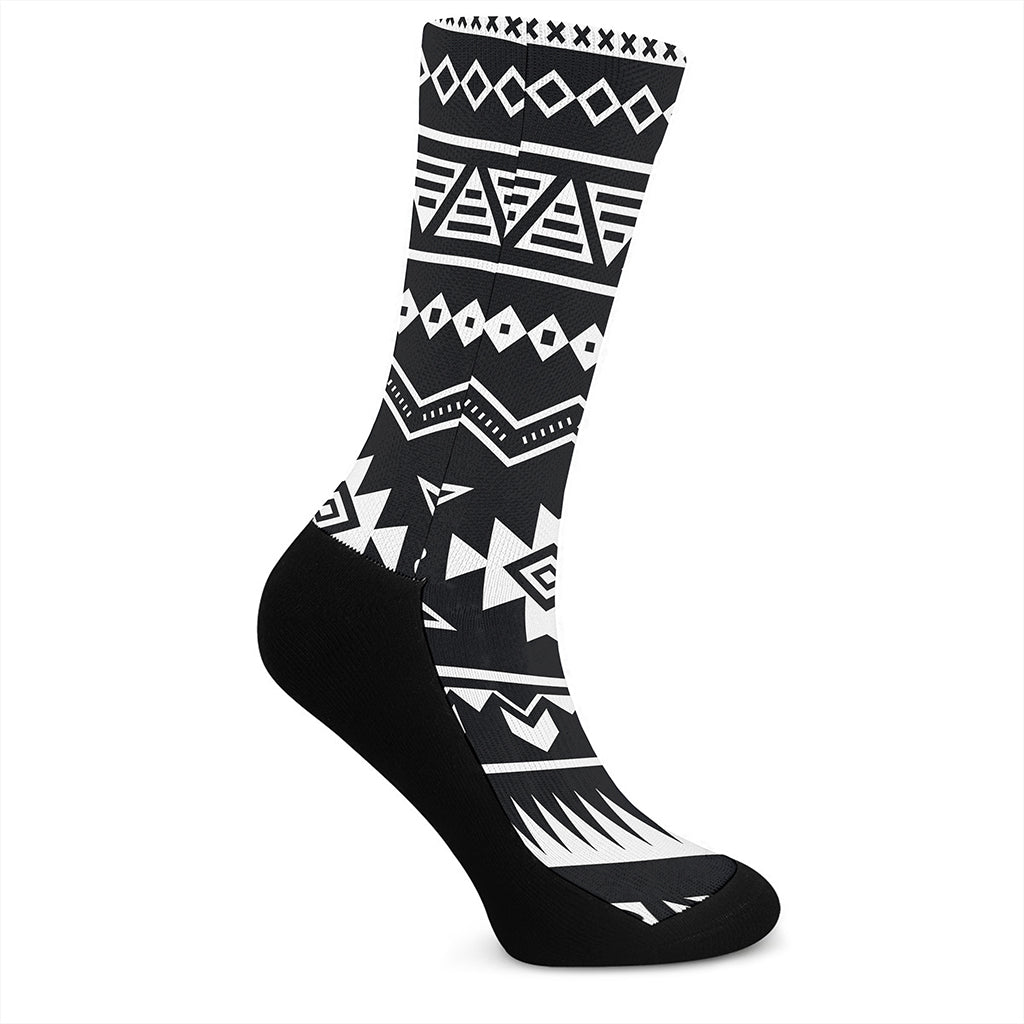Black And White Aztec Pattern Print Crew Socks