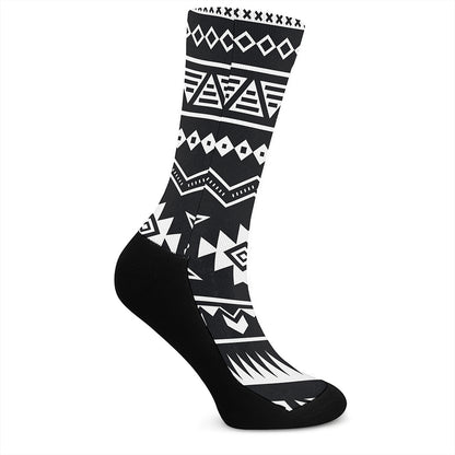 Black And White Aztec Pattern Print Crew Socks