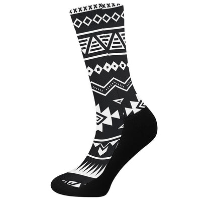 Black And White Aztec Pattern Print Crew Socks