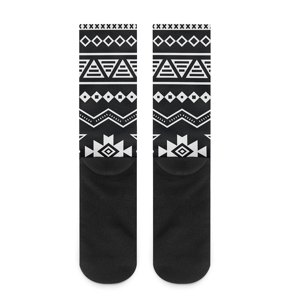 Black And White Aztec Pattern Print Crew Socks
