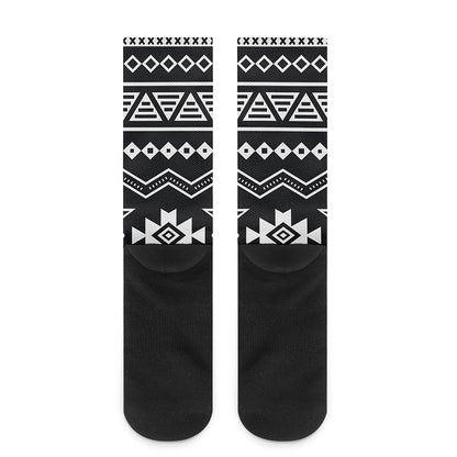 Black And White Aztec Pattern Print Crew Socks