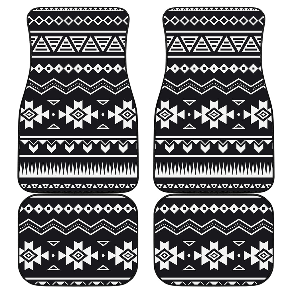 Black And White Aztec Pattern Print Front and Back Car Floor Mats