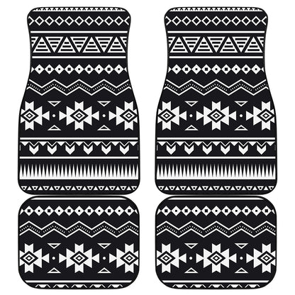 Black And White Aztec Pattern Print Front and Back Car Floor Mats