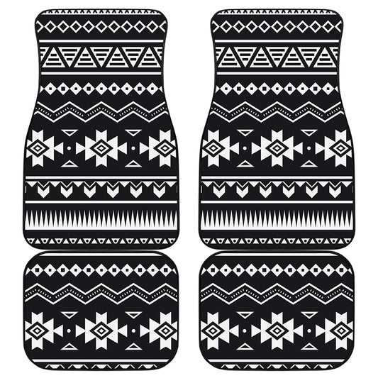 Black And White Aztec Pattern Print Front and Back Car Floor Mats