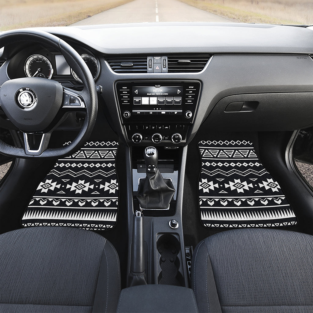 Black And White Aztec Pattern Print Front and Back Car Floor Mats