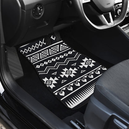 Black And White Aztec Pattern Print Front and Back Car Floor Mats