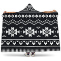 Black And White Aztec Pattern Print Hooded Blanket