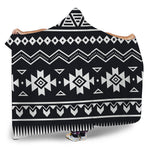 Black And White Aztec Pattern Print Hooded Blanket