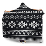 Black And White Aztec Pattern Print Hooded Blanket