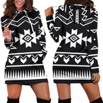 Black And White Aztec Pattern Print Hoodie Dress GearFrost
