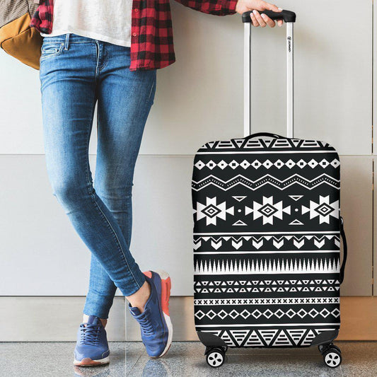 Black And White Aztec Pattern Print Luggage Cover GearFrost