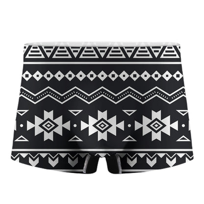 Black And White Aztec Pattern Print Men's Boxer Briefs