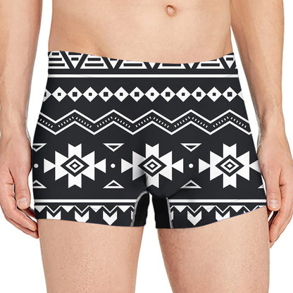 Black And White Aztec Pattern Print Men's Boxer Briefs
