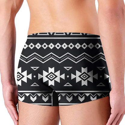 Black And White Aztec Pattern Print Men's Boxer Briefs