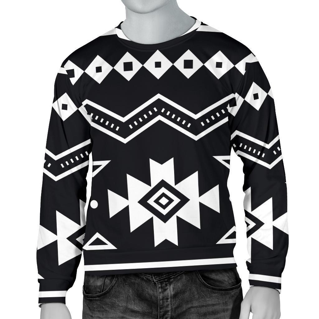 Black And White Aztec Pattern Print Men's Crewneck Sweatshirt GearFrost