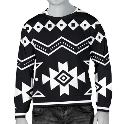 Black And White Aztec Pattern Print Men's Crewneck Sweatshirt GearFrost