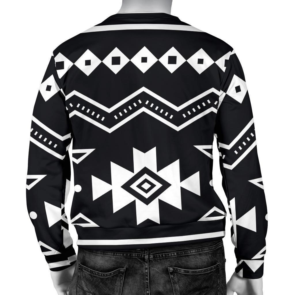 Black And White Aztec Pattern Print Men's Crewneck Sweatshirt GearFrost