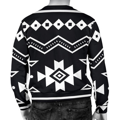 Black And White Aztec Pattern Print Men's Crewneck Sweatshirt GearFrost