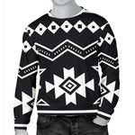 Black And White Aztec Pattern Print Men's Crewneck Sweatshirt GearFrost