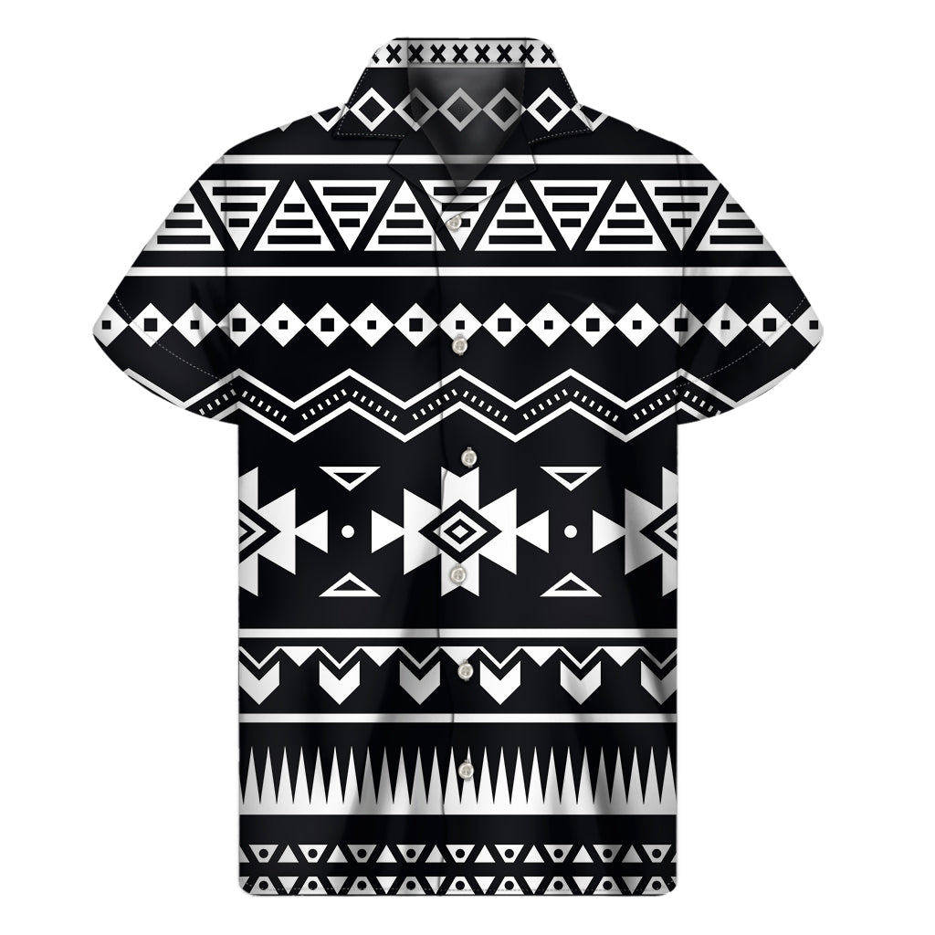 Black And White Aztec Pattern Print Men's Short Sleeve Shirt