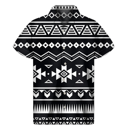 Black And White Aztec Pattern Print Men's Short Sleeve Shirt