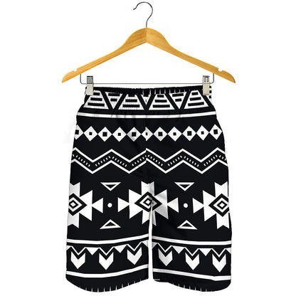 Black And White Aztec Pattern Print Men's Shorts