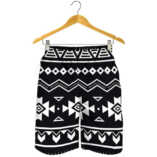 Black And White Aztec Pattern Print Men's Shorts