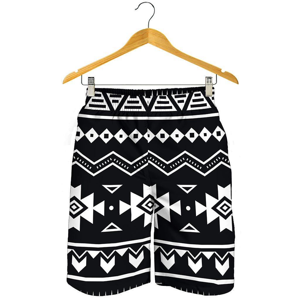 Black And White Aztec Pattern Print Men's Shorts