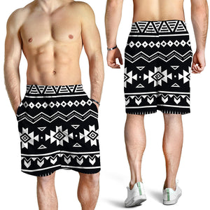 Black And White Aztec Pattern Print Men's Shorts