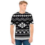 Black And White Aztec Pattern Print Men's T-Shirt
